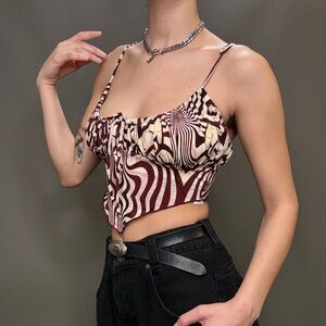 Brown and Cream zebra print cami bustier tank top.
